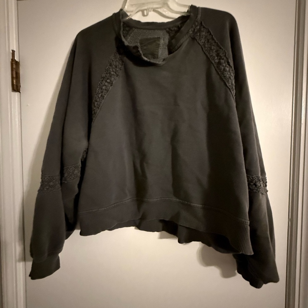 Aerie Crop Dark Gray Sweatshirt with Lace Details